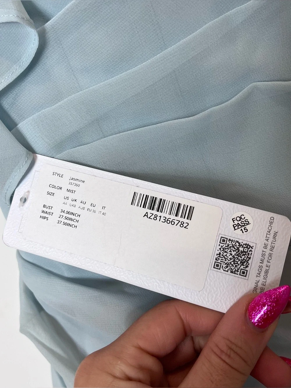 Azazie Jasmine Mist Sheath Side Slit Chiffon Blue Spaghetti Strap Maxi Dress NWT - Picture 5 of 9